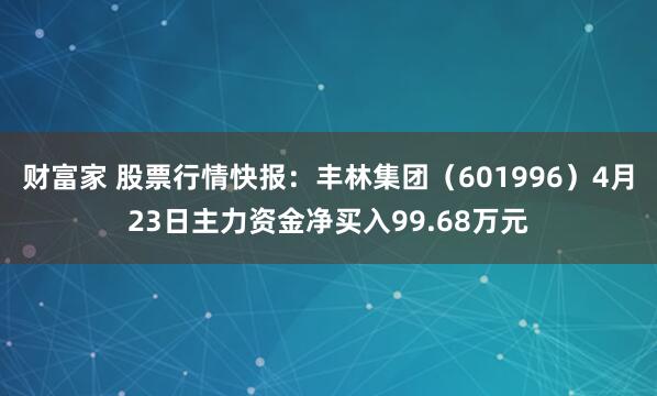 财富家 股票行情快报：丰林集团（601996）4月23日主力资金净买入99.68万元